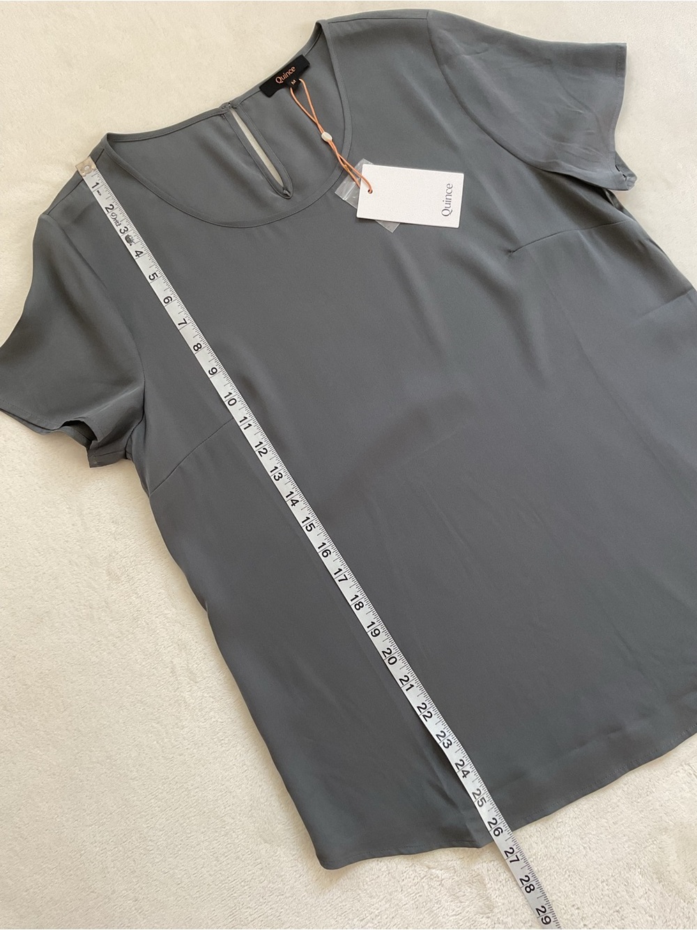 Quince Washable Stretch Silk Tee NWT Lava Smoke Gray Short Sleeve Blouse Medium - Picture 12 of 12